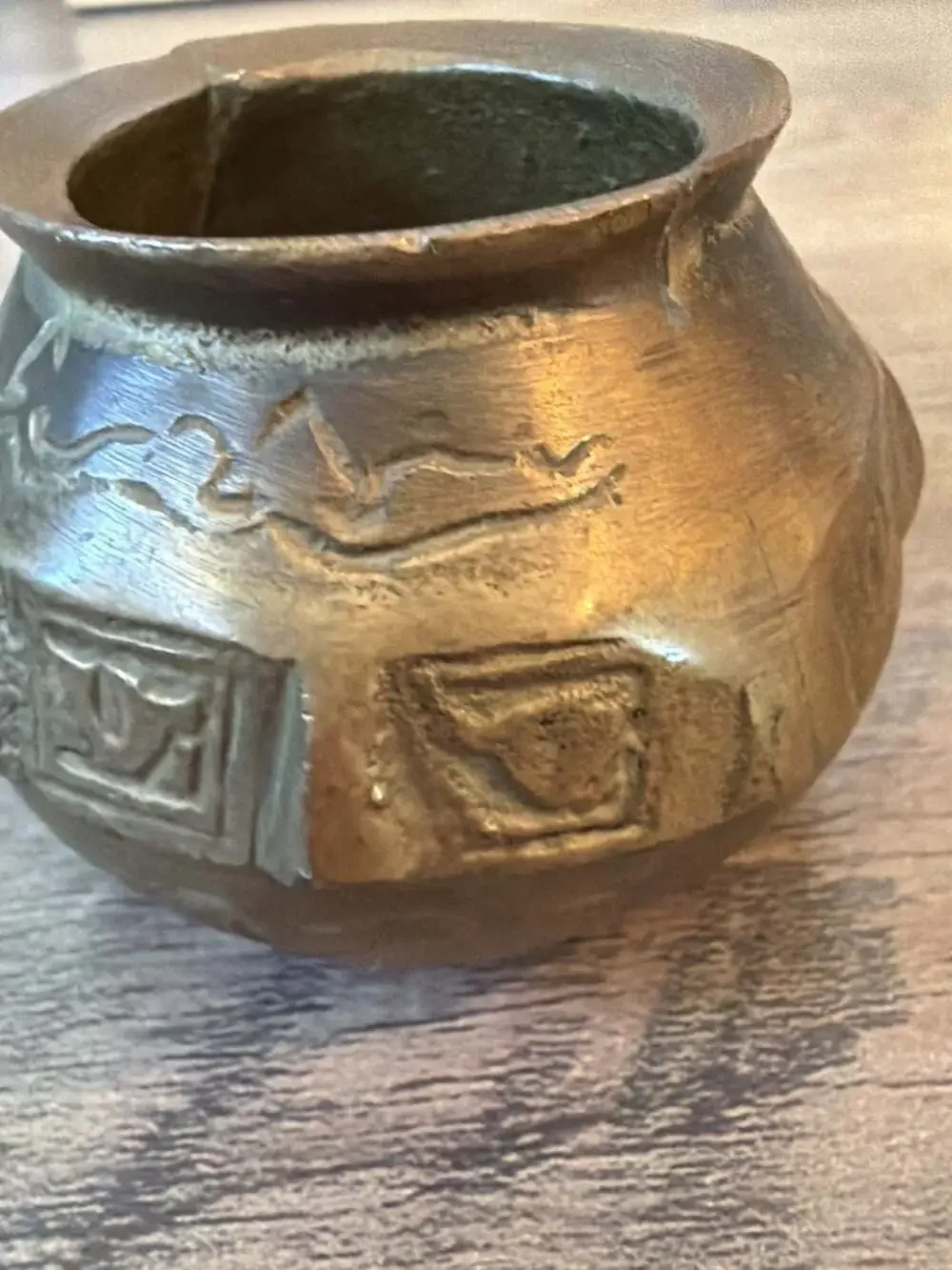 Vintage Small Handcrafted Brass Mortar and Pestle with Engraved Motifs